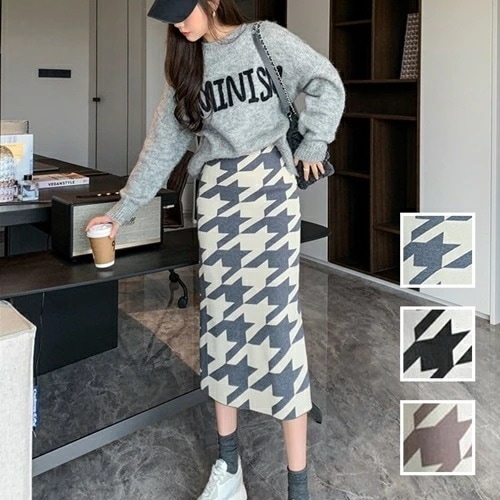 スカート ボトムス 韓国 ファッション レディース 春 秋 冬 カジュアル コーデ シンプル 定番 セレカジ 20代 30代 40代 2025 バイカラー ジオメトリック バックスリット