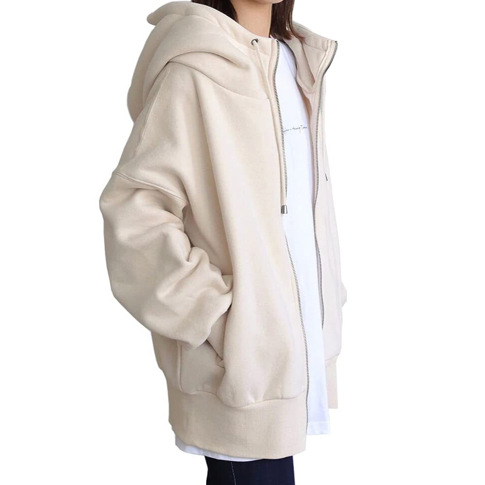 [YUESUO] パーカー レディース ジップアップパーカー ジップパーカー アウター コート 裏起毛 フード 長袖 スウェット ファスナーパーカー 厚手 ロング丈 あったか 可愛い 大きめ ゆったり