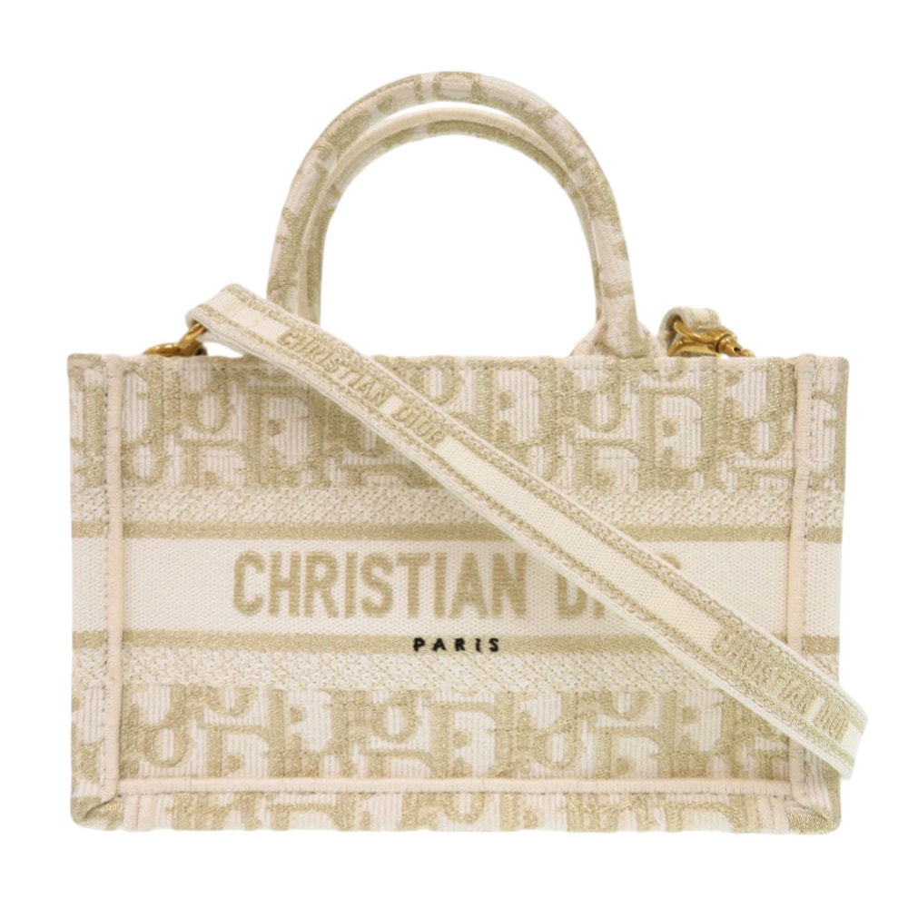未使用品 クリスチャンディオール オブリーク ブックトート ミニ ハンドバッグ キャンバス ホワイト 1459【中古】Christian Dior レディース