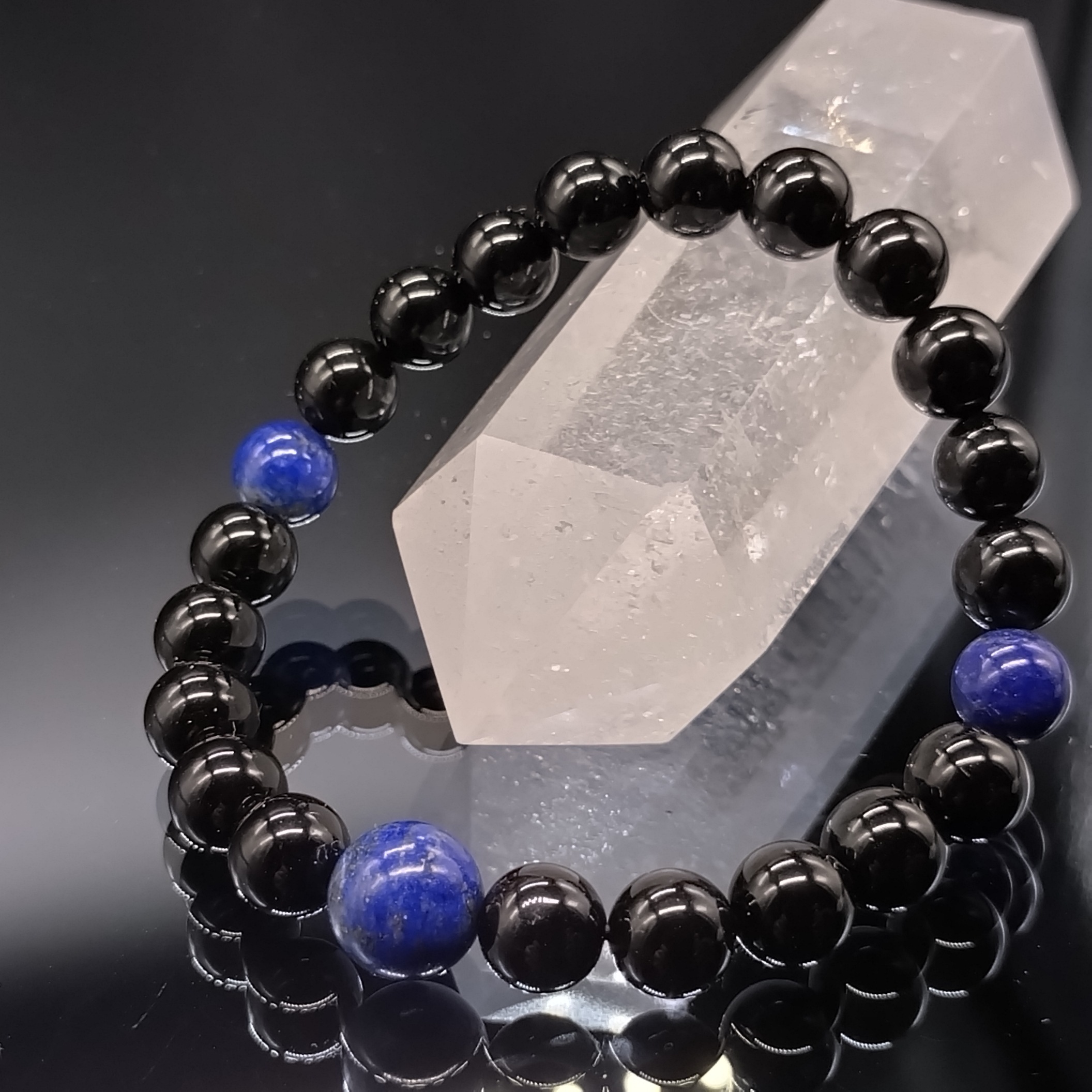 モリオン ラピスラズリ 8mm 親玉10mm 鑑別済み ブレスレット パワーストーン 天然石