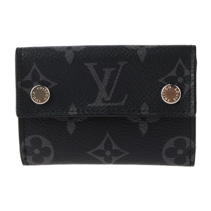 美品 LOUIS VUITTON ルイ ヴィトン 三つ折り財布 M67630 ディスカバリー コンパクト モノグラム エクリプス PVC レザー ブラック グレー シルバー金具 ミニ財布 ビトン 本物