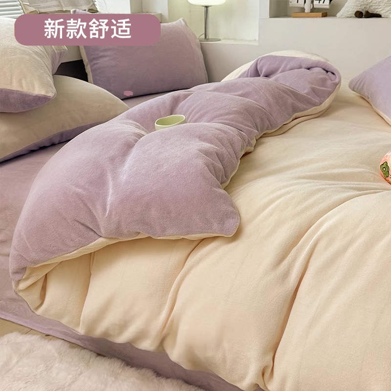 純色ミルクレーヨン布団カバーベッド上フランジサンゴレーヨンシーツベッドカバー4点セット 5,396円