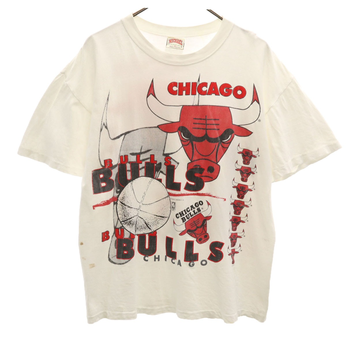 MICHAEL ATHLETIC DEPT 90s マジックジョンソンズT NBA シカゴ・ブルズ 半袖 Tシャツ XL ホワイト Chicago Bulls シングルステッチ メンズ 古着