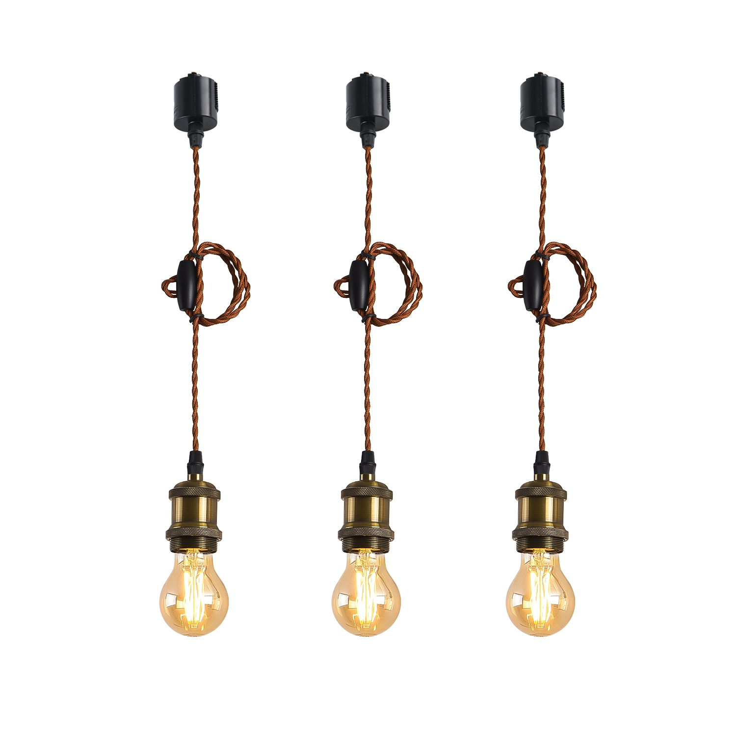 ペンダントライト 3灯セット E26口金 LED電球付き フィラメント電球 60W形相当 電球色 電球ソケット 照明器具 ダクトレール用 天井照明 吊り下げ 100cm調節可能 レールライト