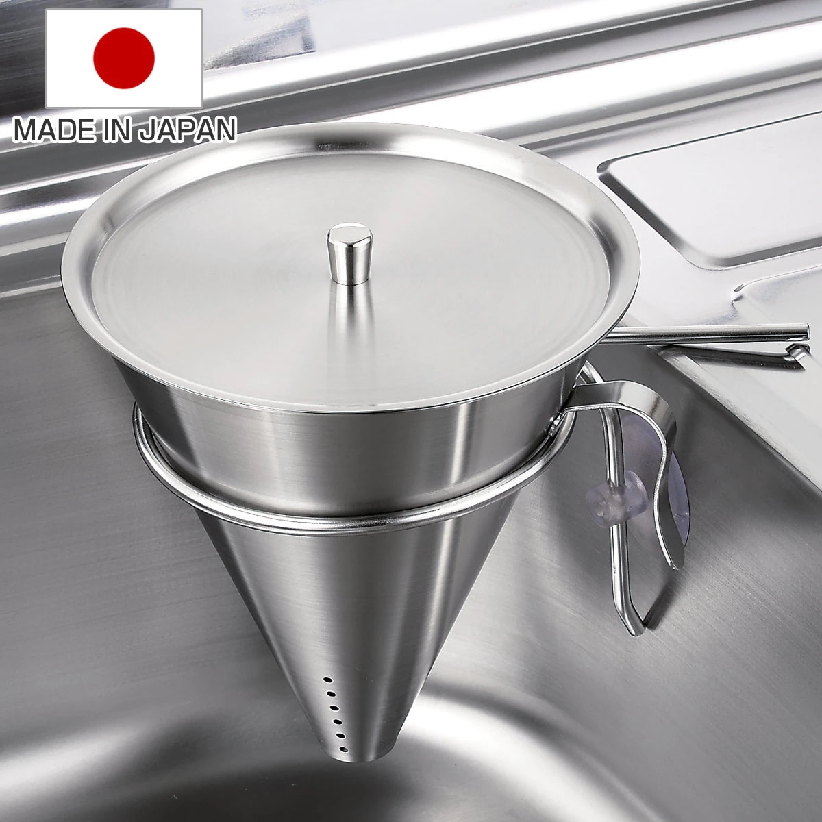 三角コーナー 円錐型 プレミアムミズリード コーナーポット ステンレス製 吸盤付き シンク ごみ箱 キッチン用品 生ゴミ入れ 円錐形 生ごみ入れ ゴミ箱 生ゴミ 生ごみ ふた付き フタ付き