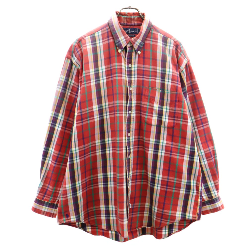 80s 90s オールド THE BIG SHIRT チェック柄 長袖 ネルシャツ L レッド オーバーシャツ メンズ