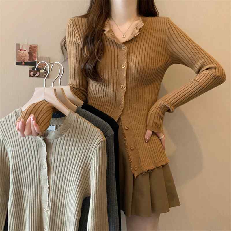 レディース トップス セーター パーカー オシャレ 韓国 スタイル カワイイ カジュアル カーディガン 長袖 ニット 秋 冬 春 インナー デザイン ルーズ V ネック セーター スリム
