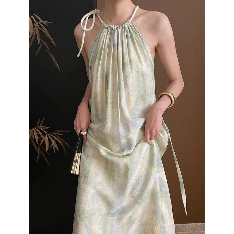 人气新作 ワンピース 新安新油絵汚れ巾着ホルタードレスデザイン の新スタイル