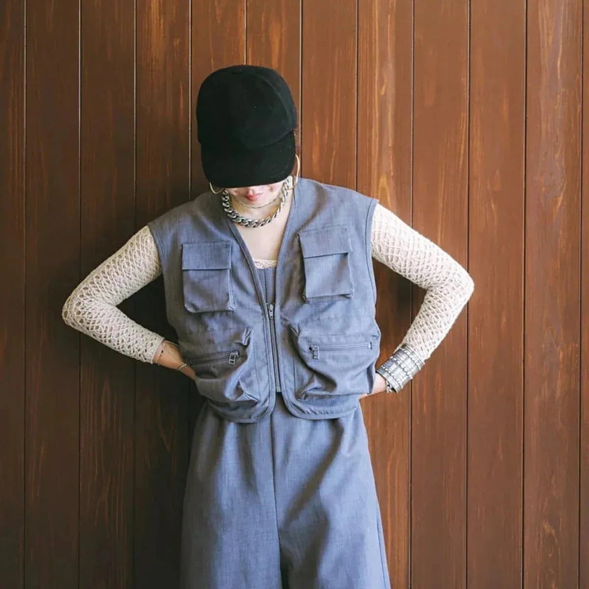 oll オール ベスト fishing suit vest 410-05010 レディース Vネック ジレ ショート丈 77