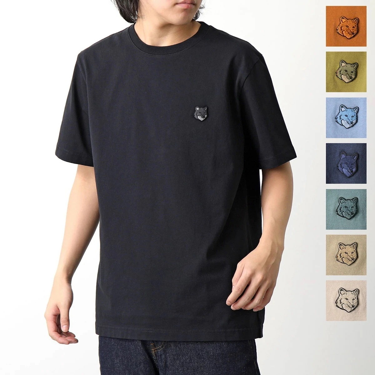MAISON KITSUNE メゾンキツネ Tシャツ MM00127KJ0118 メンズ 半袖 カットソー フォックス刺繍パッチ コットン クルーネック カラー8色