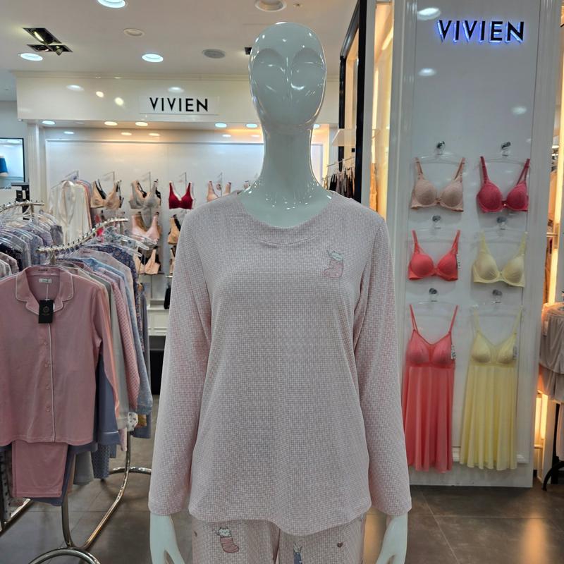 裏起毛ポリウレタン 猫プリント 女性 長袖 室内着 トップス EZ1951