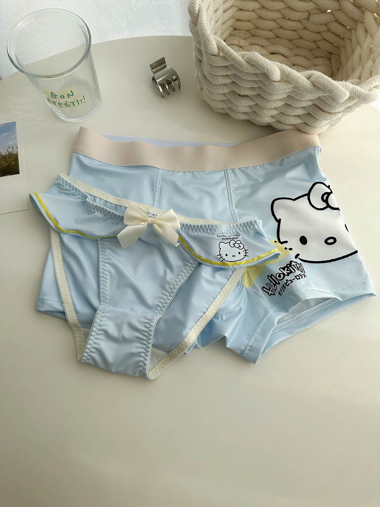 【1点ご購入 で10点プレゼントいたします】キティちゃんブルーのカップルパンツ1男1女アニメかわいい2025純綿枠