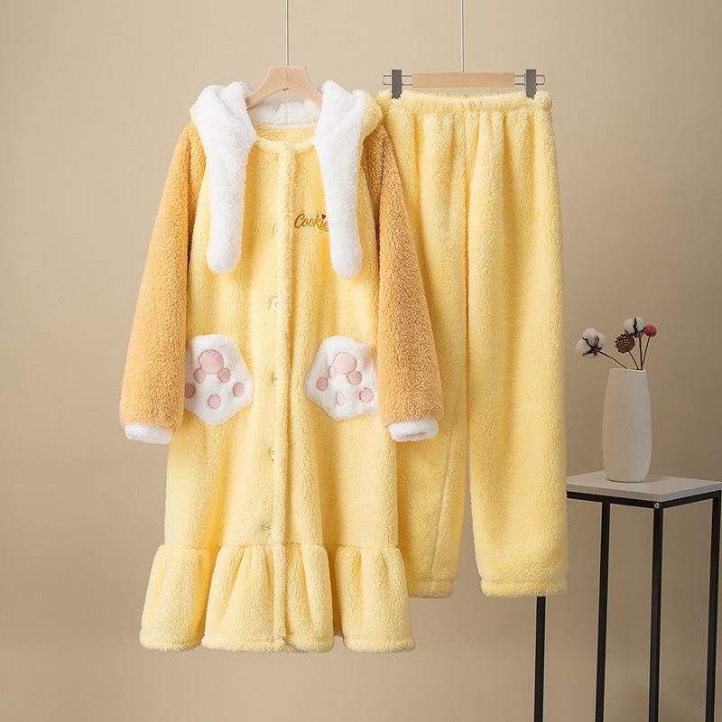 動く耳とバタークッキーが付いたかわいい漫画フード付きシェフ犬パジャマセット