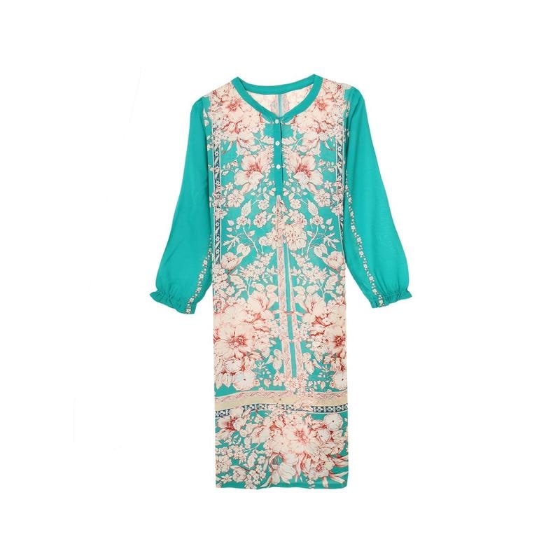 [シーズンオフ商品] レーヨン大きな花柄スカーフプリント 女性用イージーウェアワンピース(SWGN323W)