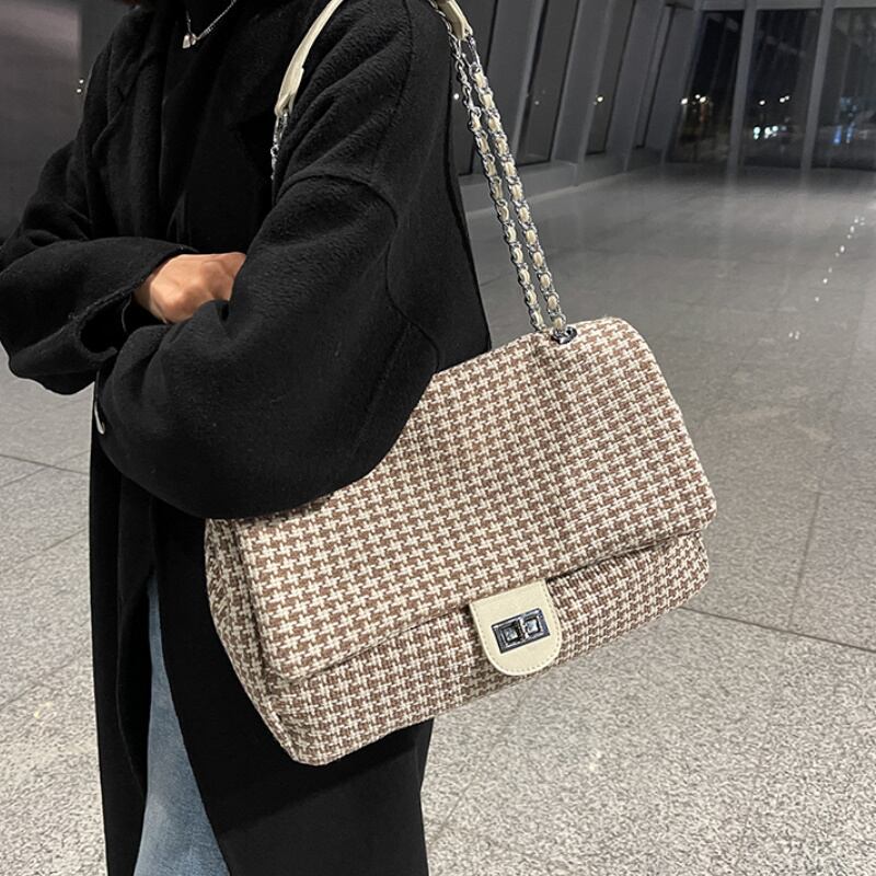 2color レディース ハンドバッグ ショルダーバッグ 千鳥格子 通勤カバン ビジネス