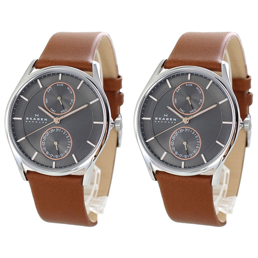 スカーゲン 腕時計 手表 ペアウォッチ シェア 同じサイズセット HOLST ホルスト マルチファンクション チャコールグレー文字盤 ブラウンレザー SKW6086SKW6086 誕生日プレゼント ポ