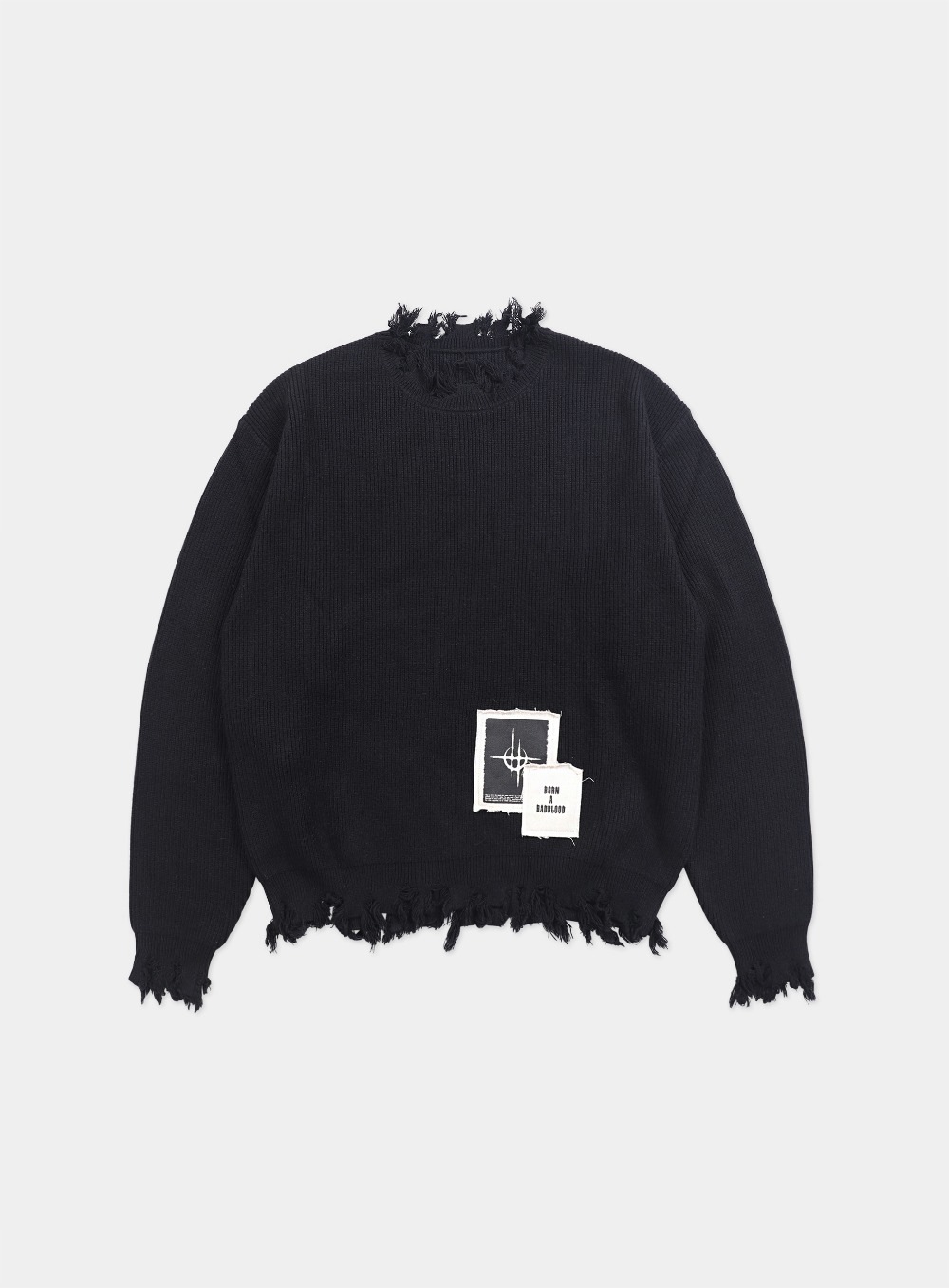 【BADBLOOD】 DESTROYED LONG-SLEEVED SWEATER (UNISEX) : BLACK