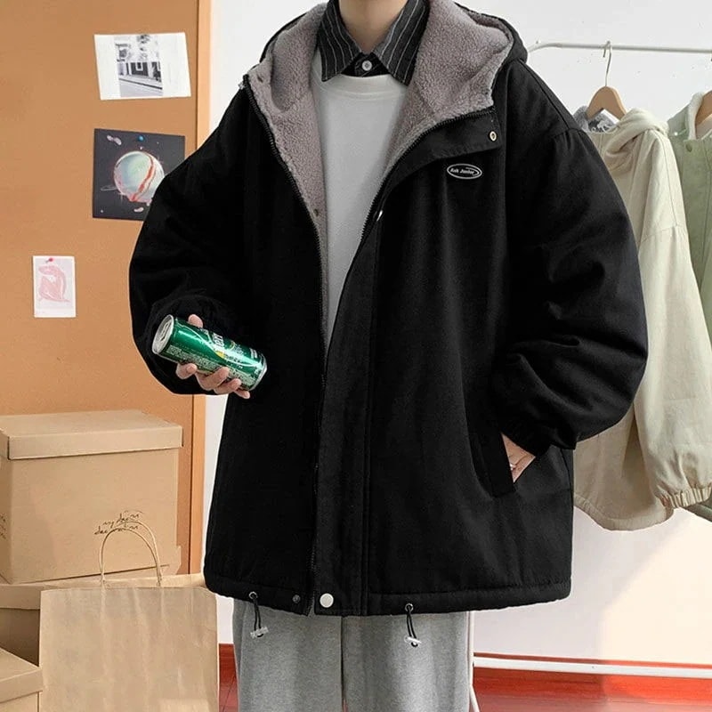 【急速出荷!】ラムズウール 綿入れ コートメンズファッション 冬服 アウター 高級感 厚手 裏起毛 ジャケット ゆったり カジュアル カップル トップス フード付きアウター