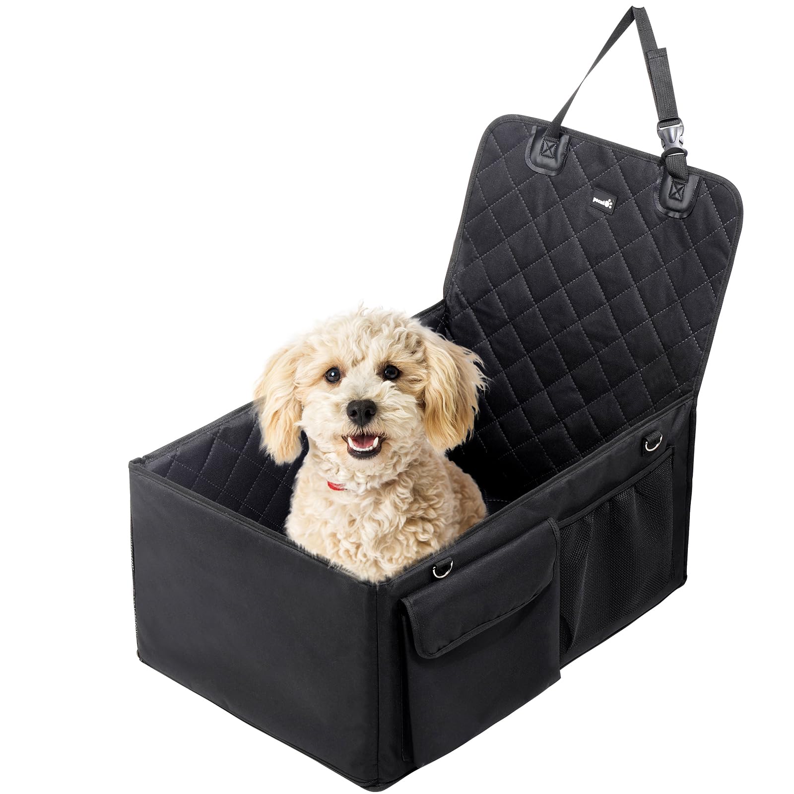 Pecute 犬 車ドライブボックス シートカバー 延長硬化 空間拡張 ドライブベッド防止リード付き中敷き付き 折り畳み可能 滑り止め 防水 助手席 後部座席 小型犬用