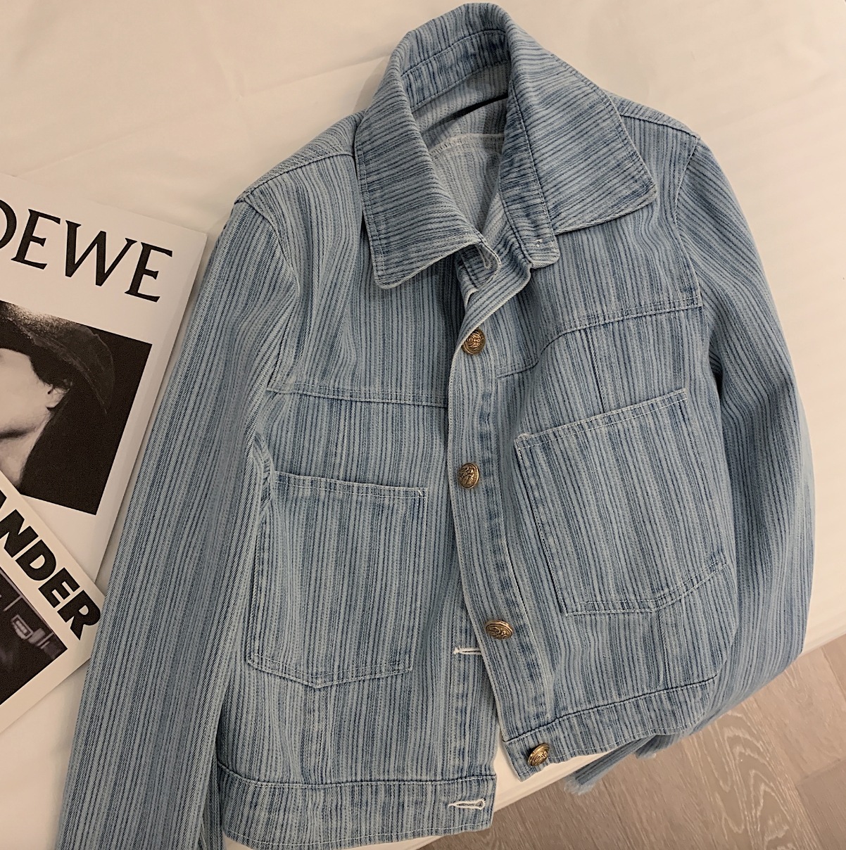 アウター デート かわいい 大人可愛い きれいめ シンプル カジュアル 大人 上品 おしゃれ お洒落 ストライプ デニム クロップド丈 ショート丈 長袖 アウター ジャケット 韓国 モテ フリンジ 6,421円