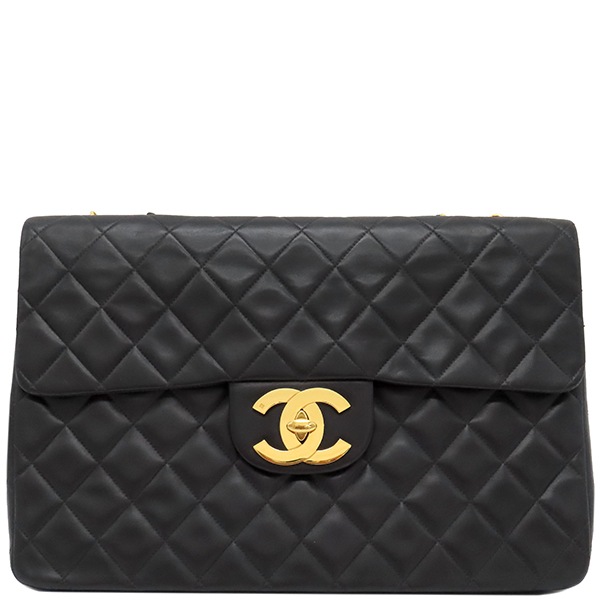 シャネル CHANEL ショルダーバッグ デカマトラッセ ラムスキン ブラック ゴールド金具 黒 フラップバッグ チェーンショルダー A01094 3****** 【保存袋】【中古】