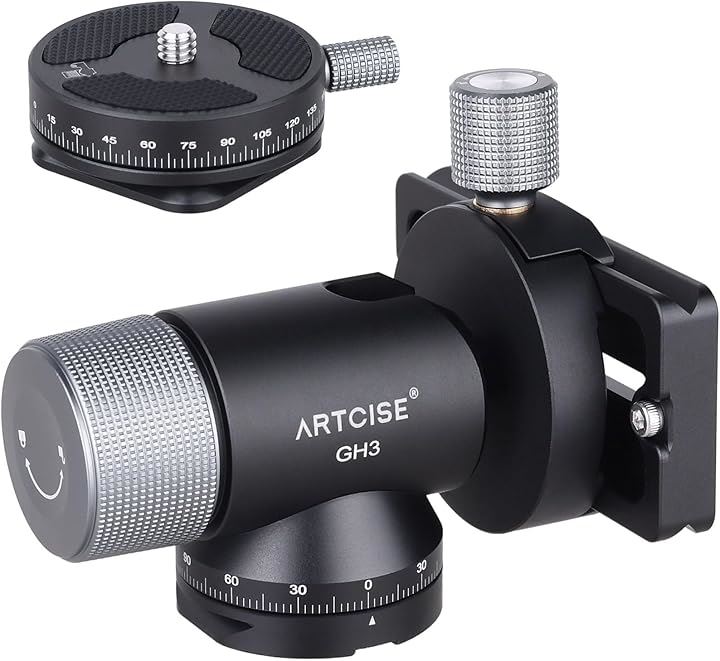 一脚ジンバルボールヘッド雲台 CNC精密加工 アルミ 三脚マウント雲台 アルカスイス規格360パノラマパン付き 長い望遠レンズ用 Arca タイプクイックシュー 一脚ヘッド 最大荷重