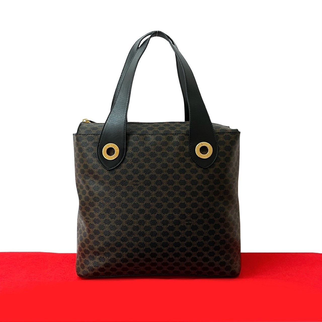 ヴィンテージ マカダム 柄 サークル ロゴ 金具ハンドバッグ レザー PVC ブラック 59372 50,340円