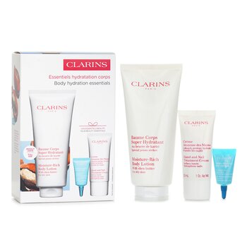 Clarins パーフェクト ハイドレーション ボディ セット: スーパー ハイドレーティング ボディ バーム 200ml + ユースフル ハンド クリーム 30ml + ヒドラ エッセンシャル リペ
