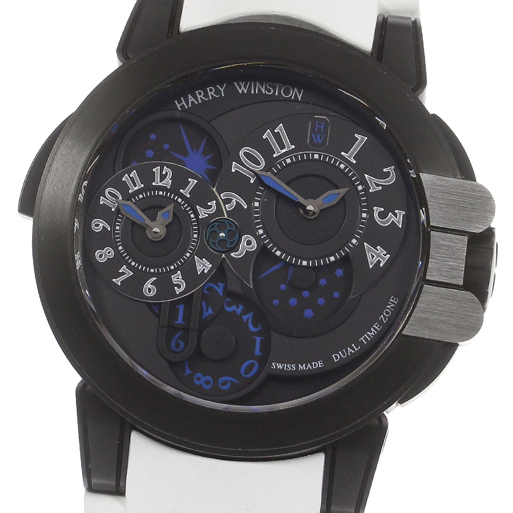 ハリーウィンストン HARRY WINSTON OCEATZ44ZZ007 オーシャン デュアルタイム ブラックエディション 自動巻き メンズ 美品 箱保付_712786【中古】