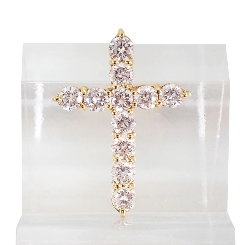 【中古】K18 ダイヤモンド/1.015ct クロス ペンダントトップ[g335-23］