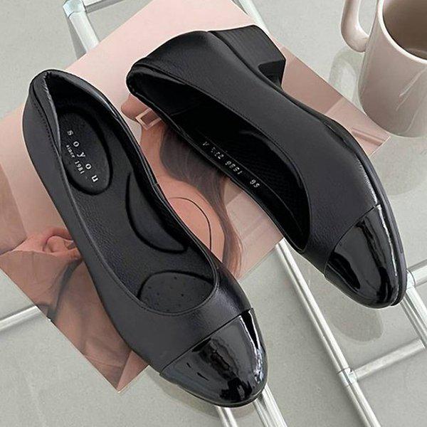 [シューズ] レザーコンビ 女性 レディース パンプス フォーマルシューズ 4cm sy1586