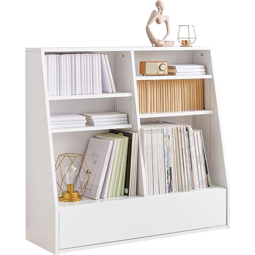 萩原 本棚 ブックラック 大容量 可動棚付き１刻みで調節できるコミック 収納 引き出し付 シンプル 幅90 ホワイト RCC-1907WH