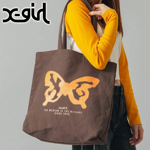 サプライバタフライプリント トートバッグ [105244053002] SPRAY BUTTERFLY PRINT TOTE BAG レディース 鞄 キャンバストート BROWN