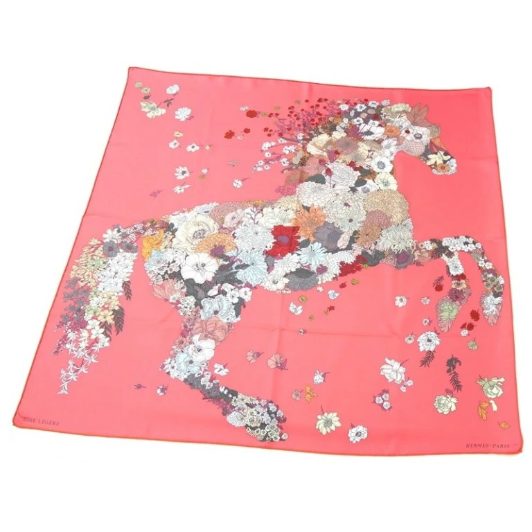 エルメス HERMES カレ90 ローブレジェール スカーフ 馬 ピンク シルク100％ 【中古】(67699)