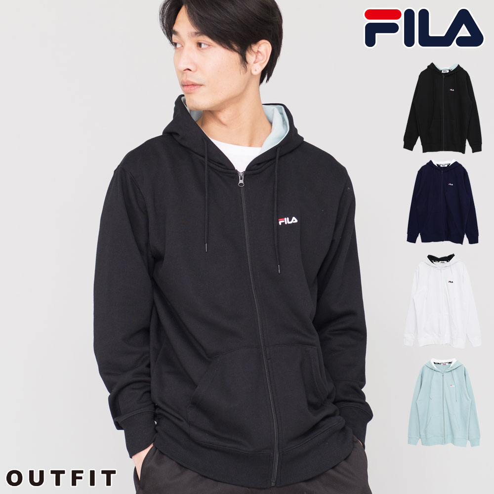 Fila フィラ パーカー メンズ ワンポイントロゴ ジップアップ プルパーカー ユニセックス ブランド おしゃれ 大きめ 大きいサイズ お揃い カップル 無地 春 秋 冬 白 黒 紺 ミント M L