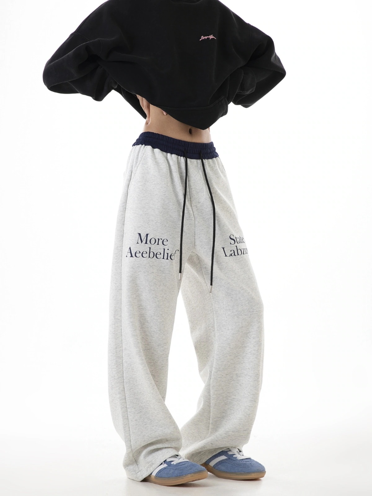 秋冬 パンツロング丈ストレート ストライプウエストゴム ハイウエストゆったり 脚長効果美脚効果細見え春カジュアル 黒白韓国系ファッションレディースサイドお出かけおしゃれ かわいい衣装 トラック