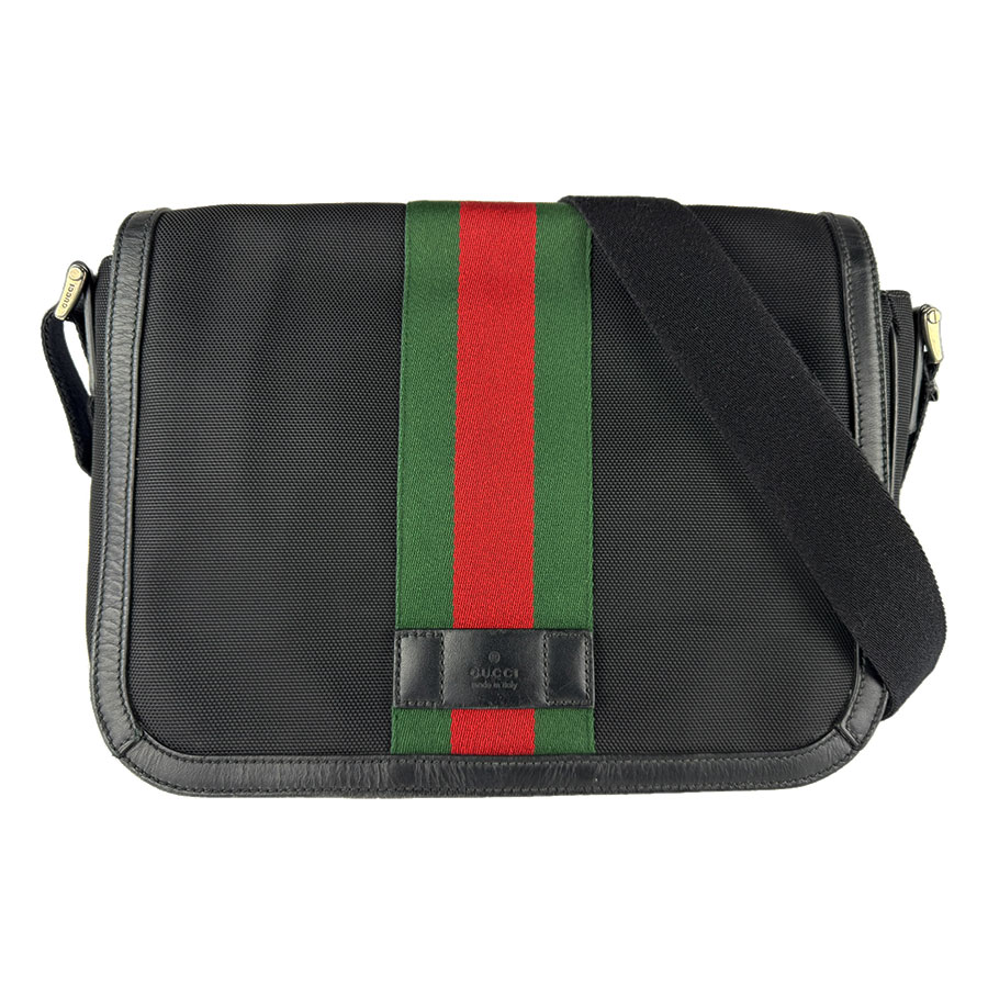 グッチ GUCCI 斜め掛けショルダーバッグ キャンバス ブラック/グリーン/レッド シルバー メンズ 630921 z9730