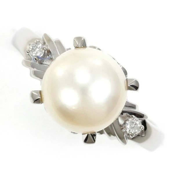 PT900 プラチナ リング 指輪 10.5号 パール(真珠) 約8mm ダイヤ ジュエリー 中古