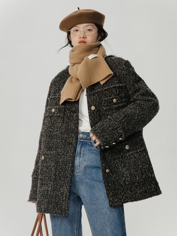 オモントエッグタルトホームスモールフレグランススタイルダウンジャケットレディース2023秋冬新作ゆったりハイエンド厚手ウールコート