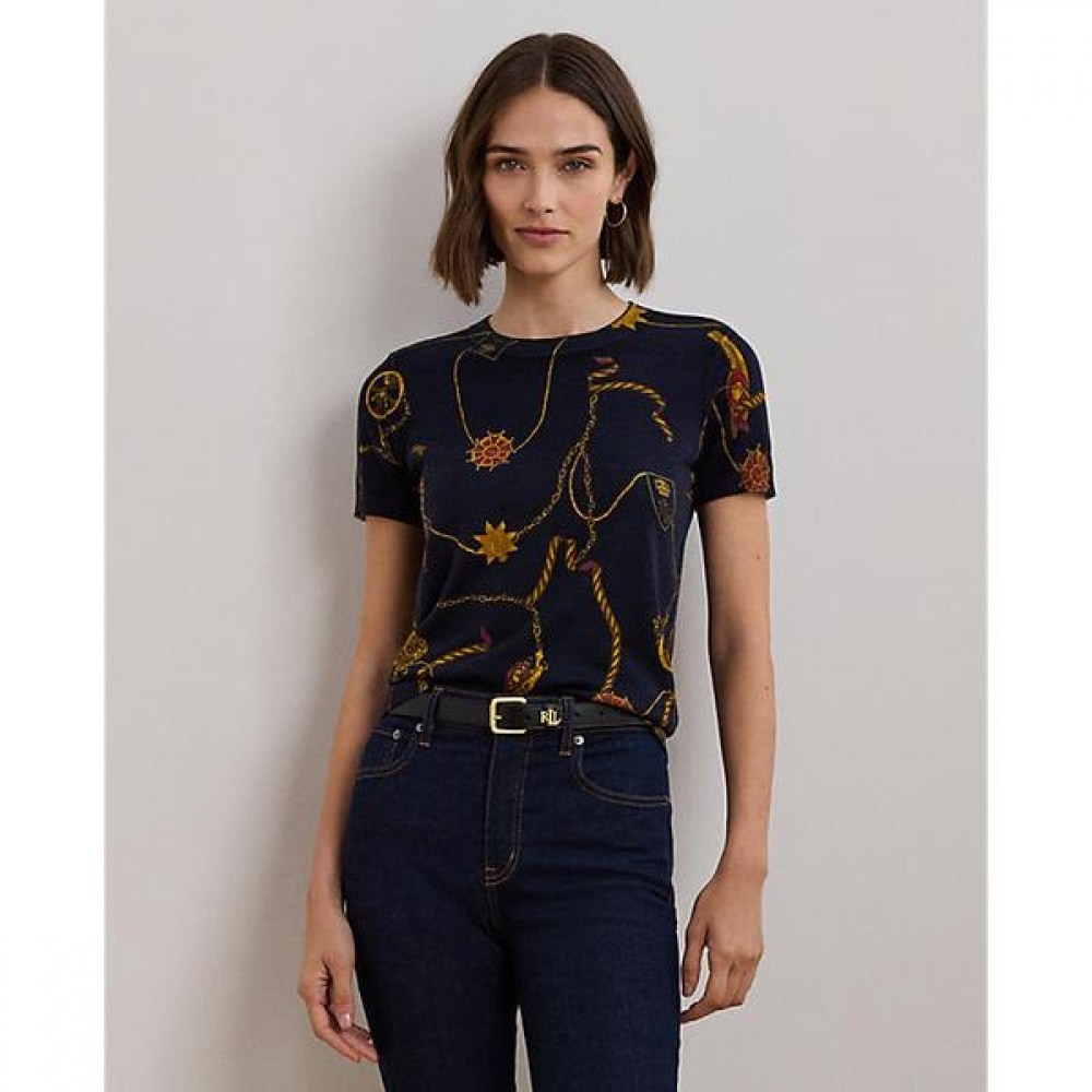 ローレンラルフローレンプリントコットンブレンドショートスリーブセーター (WMLRSWESN820139410) 15,034円