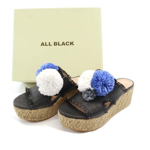 未使用 ALL BLACK エスパドリーユ サンダル 38 ブラック レディース 古着