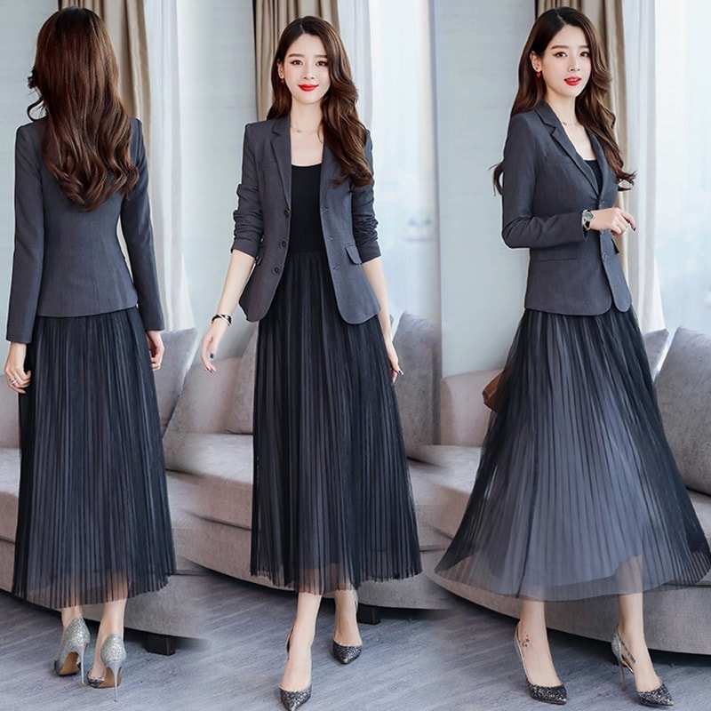 セット アップ 2025 新商品 春 2点セット スーツ トップス+キャミソールワンピース カジュアル おしゃれ 百掛け ドレス ママスーツ セットアップ 卒業式 入学式 スーツ