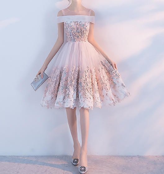 韓国 ファッション 大きいサイズ パーティードレス ワンピース ひざ丈 オフショルダー 透け感 花柄 6,980円