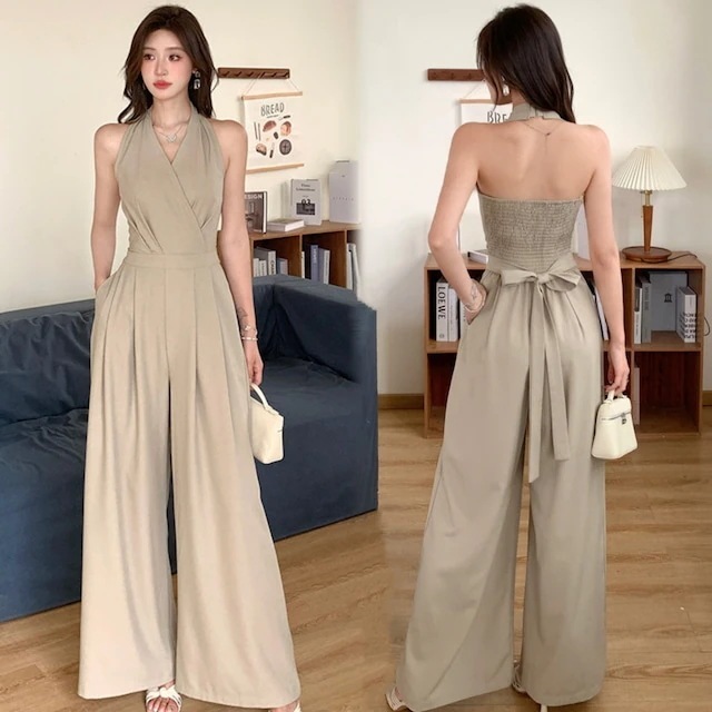 2024春夏オーバオール サロペット つなぎ ノースリーブ ロングパンツ 白 ホワイト さくらんぼ チェリー かわいい おしゃれ カジュアル 夏 韓国ファッション レディース お出かけ安い