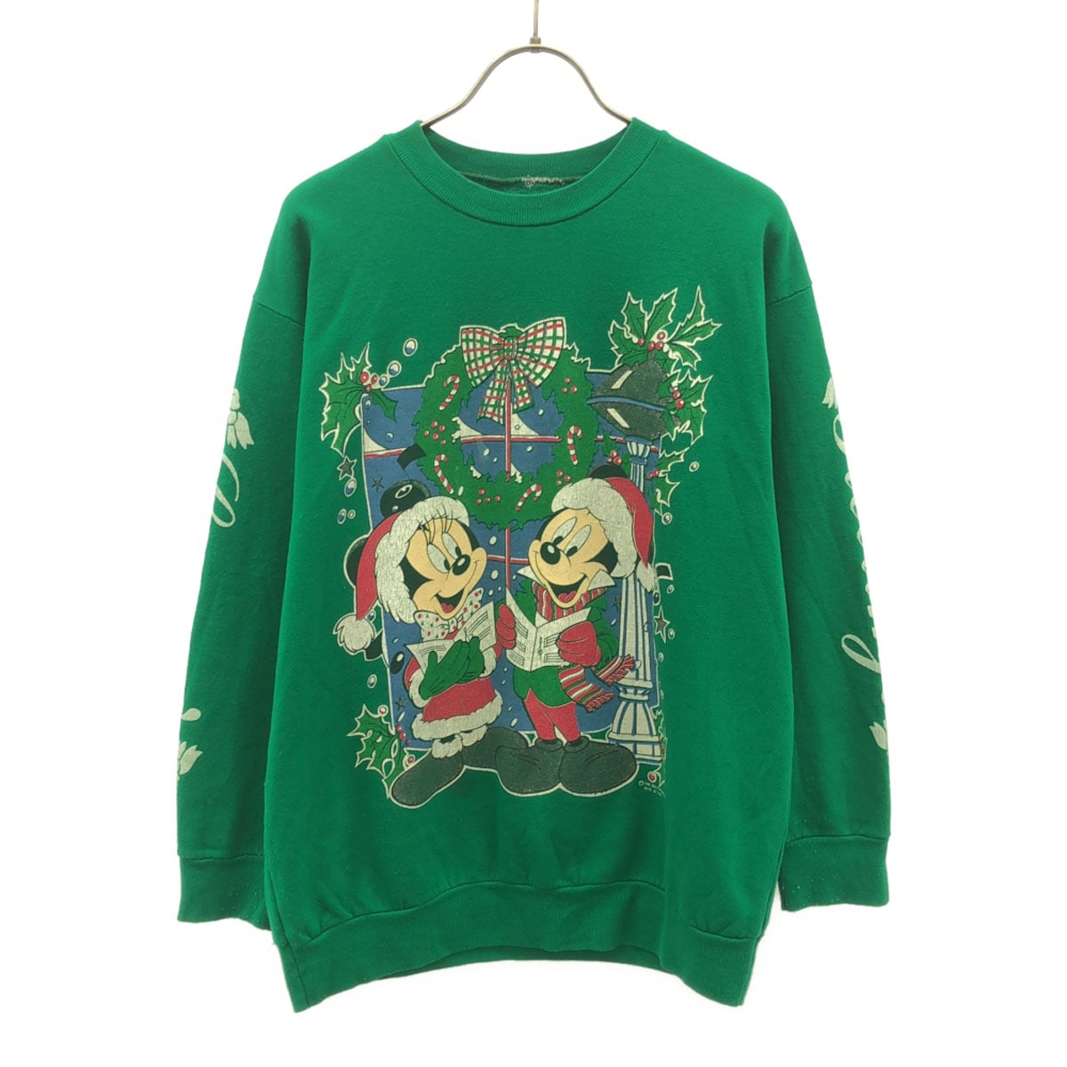 OLD オールド 90s ミッキー 長袖 クルーネック トレーナー グリーン スウェット レディース 古着