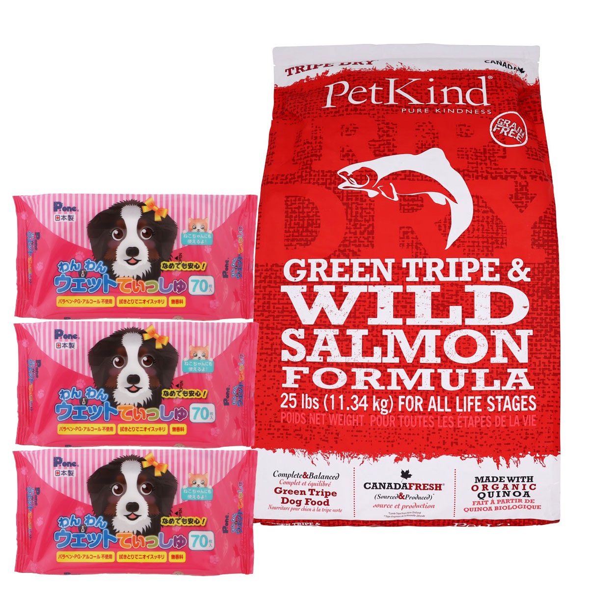 トライプドライ グリーントライプ＆ワイルドサーモン 11.34kg【わんわんウエットてぃっしゅ3個付き】