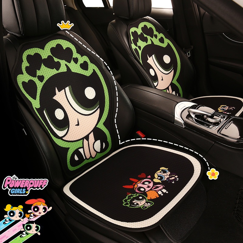 のかわいいレディース通気性カーシートクッションオールシーズン対応パワーパフガールズシングルシート 3 ピースシートクッションセット
