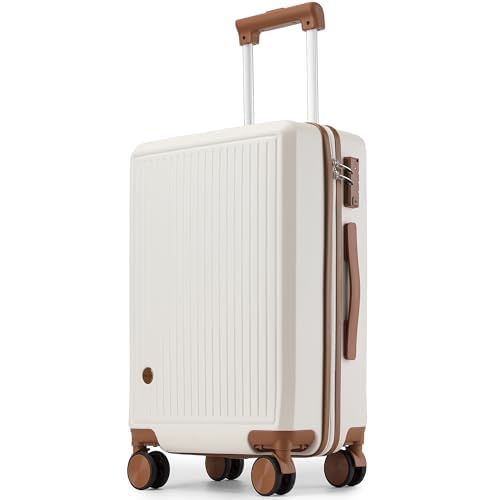 [Hulsin] キャリーケース スーツケース 機内持ち込み可 軽量 静音 おしゃれ バッグ TSAロック付き 旅行用 大容量 キャリーバッグ (ホワイト, 20-Inch)