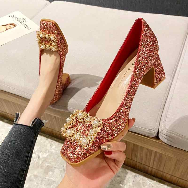 ウェディング シューズ 結婚式 パンプス キラキラ ハイヒールシューズレディース 2025 春秋 赤い ウェディングシューズ ブライダル プリンセス クリスタル 厚手 ヒー エンゲージメント