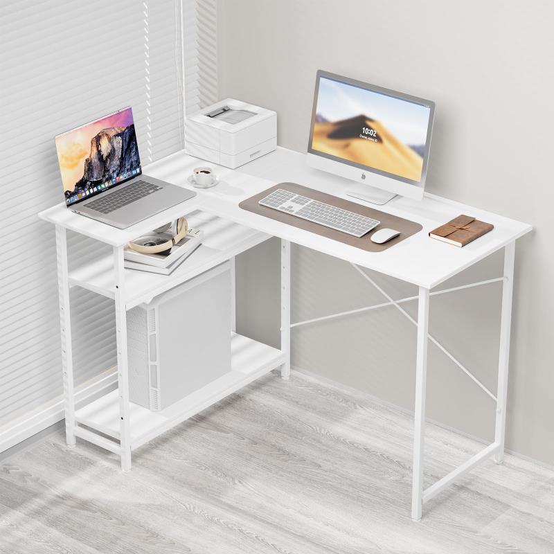 MIYOKI L字デスク パソコン デスク 幅110×奥行48×高さ75cm 左右入替え可能 l字型 コーナー ゲーミング 収納ラック付き 棚板高さ調節可 テレワーク 在宅勤務 学習机 省スペース ワ